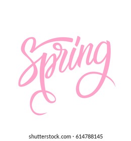 Handwritten word Spring. Hand drawn lettering. Calligraphic element for your design. Vector illustration.