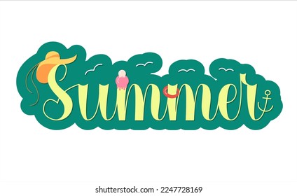 Handwritten word Summer with cute decor. Beautiful summer lettering.