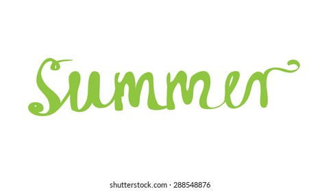 Hand-written word SUMMER, lettering. Vector illustration