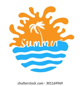 Hand-written word SUMMER, lettering. Vector logo illustration