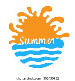 Hand-written word SUMMER, lettering. Vector logo illustration