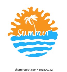Hand-written word SUMMER, lettering. Vector logo illustration