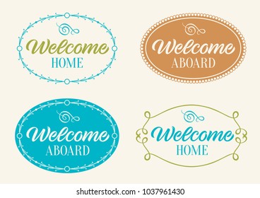 handwritten word welcome, calligraphy, lettering, set of frames