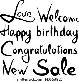 handwritten words happy birthday new sale welcome love
