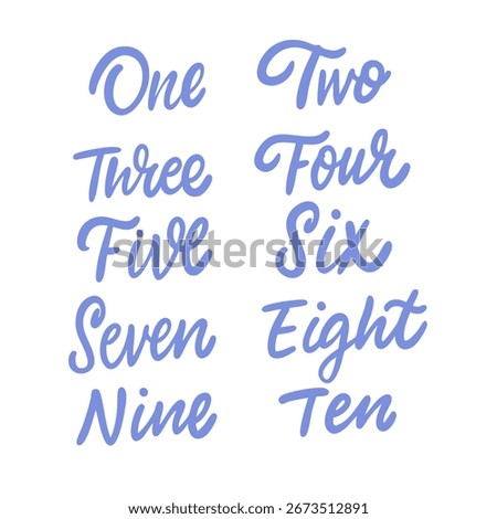 Handwritten words from one to ten in a smooth script style arranged in two neat columns.