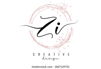 Logo de la letra Zi Z Zi Z manuscrita con círculos brillantes con brillo rosa. Ilustración vectorial decorativa con letras Z e i.