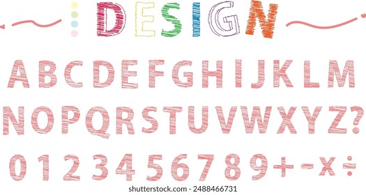 Letras y números de estilo manuscrito, estilo dibujado a mano, diseño de fuente de arte que se asemeja al color de los niños