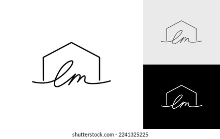 Handwritting letter LM with house logo design vector