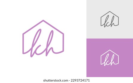 Handwritting or signature letter KH with house logo design vector