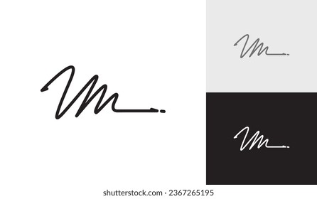 Handwritting signature letter VM logo design