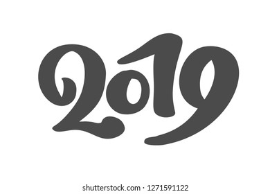 Handwritting vector calligraphy text 2019. hand drawn New Year and Christmas lettering number 2019. Illustration for greeting card, invitation, holidays tag Isolated on white background.