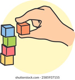 Handy Block Assembly Building Blocks in Action. Ideal for educational content, developmental materials for children, or any project highlighting learning through play.