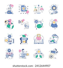 Paquete práctico de innovaciones de IA ilustraciones dibujadas a mano 

