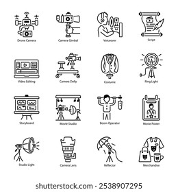 Handy Bundle of Cinematography Line Style Icons 

