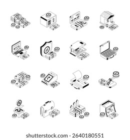 Handy bundle of isometric icon showing finance planning concepts