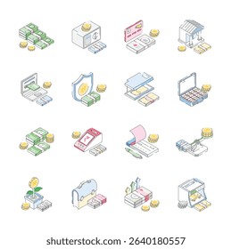 Handy bundle of isometric icon showing finance planning concepts