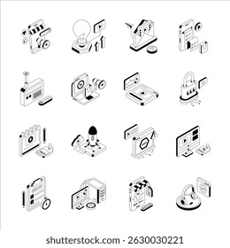 Práctico Paquete de iconos de contorno isométrico que representan conceptos de publicidad digital