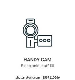 Handy cam outline vector icon. Thin line black handy cam icon, flat vector simple element illustration from editable electronic stuff fill concept isolated on white background