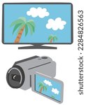 Handy camcorder and tv screen vector illustration