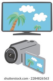 Handy camcorder and tv screen vector illustration