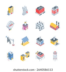 Handy collection depicting industrial accessories isometric icons