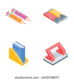 Handy collection depicting school supplies and study isometric style icons