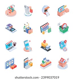 Handy Collection of E Commerce Isometric Icons  

