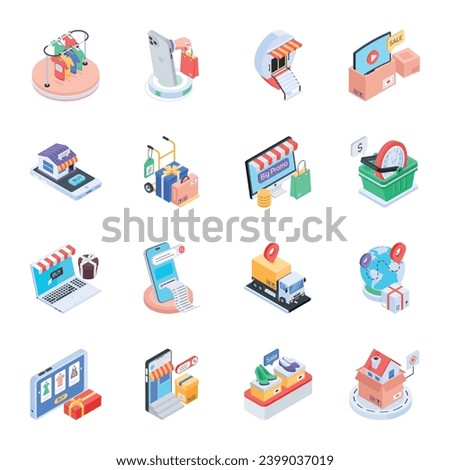 Handy Collection of E Commerce Isometric Icons  

