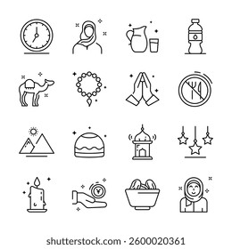 Handy Collection of Ramadan Fasting Linear Icons 