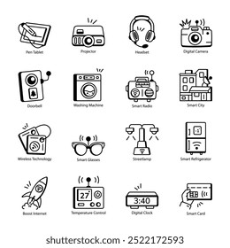 Handy Collection Of Technology Doodle Icons 

