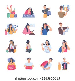 Handy Collections of Happy Buyers Flat Illustrations 


