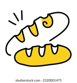 Un práctico ícono de doodle de pan de baguette 