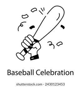 Handy doodle icon depicting baseball celebration 