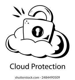 Práctico doodle icono que representa la protección de la nube 