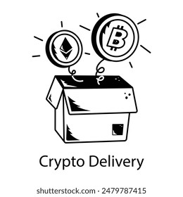 Handy doodle icon depicting crypto delivery 