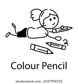 Handy doodle icon of kid colour pencil 