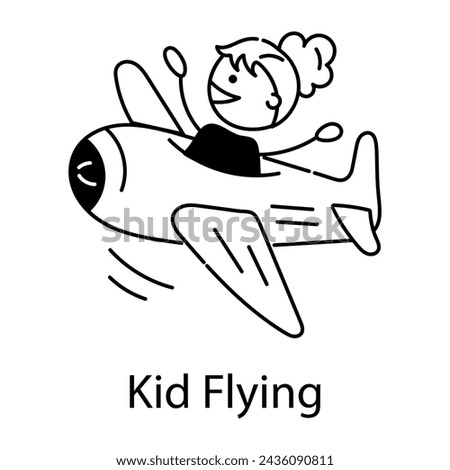 Handy doodle icon of kid flying in plane