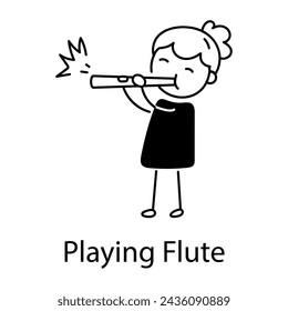 Handy doodle icon of a kid playing flute 