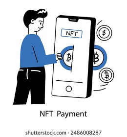 Handy doodle mini illustration of nft payment 