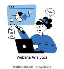 Handy doodle mini illustration of website analytics 