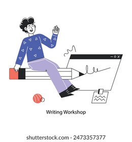 Handy doodle mini illustration of a writing workshop 