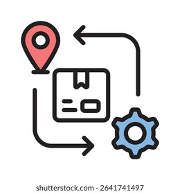 A handy filled line icon showing delivery management process
