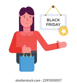 Handy flat icon depicting black friday 