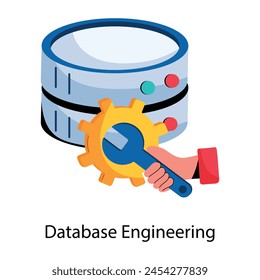 Handy flat icon depicting database engineering 