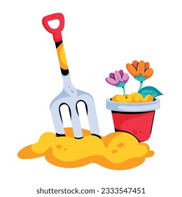 A handy flat icon of garden rake 