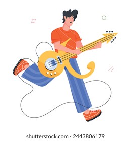 Handy flat icon of a guitarist