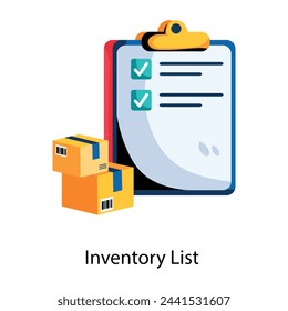Un práctico icono plano de la lista de inventario 