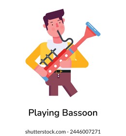 Handy flat icon of a man playing bassoon