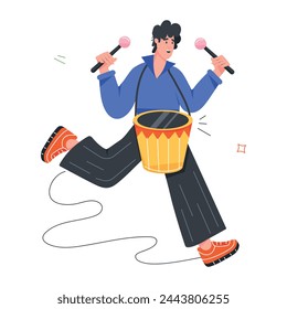 Handy flat icon of a parade drummer