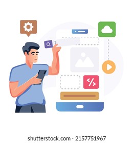 A handy flat illustration of application design 

